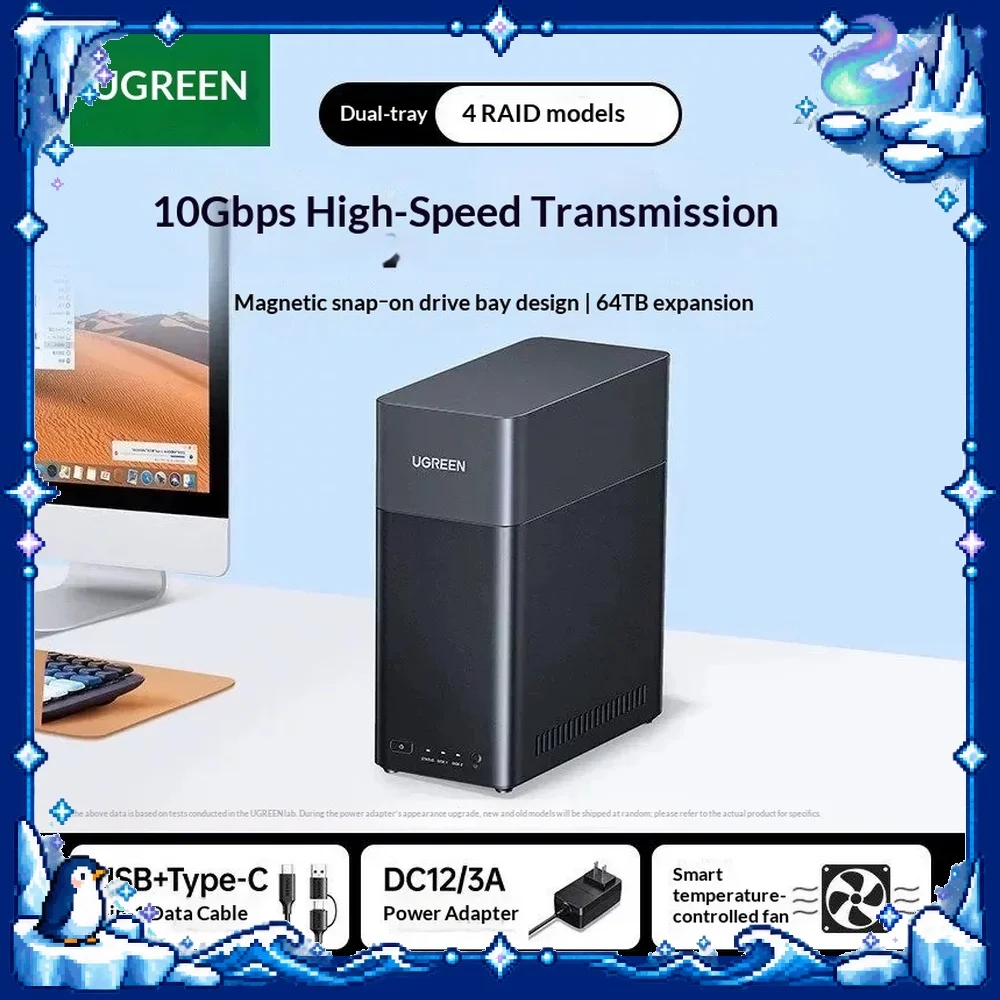 UGREEN CM745 Dual Bay Hard Drive Enclosure 2.5 3.5 Inch SATA HDD SSD Docking Station RAID for PC