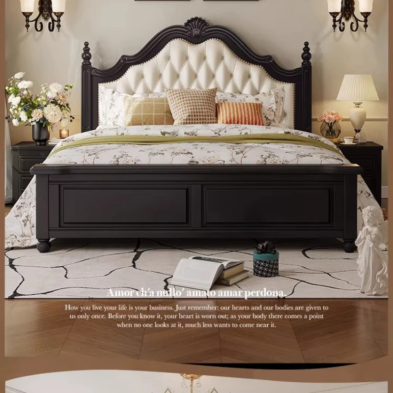 

Solid wood bed French retro medieval black home bedroom 1.8 meters master bedroom double bed