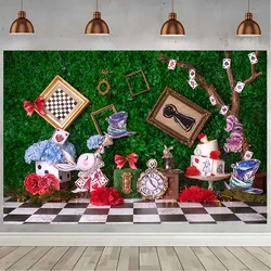 Alice In Wonderland Birthday Party Decor Backdrop Baby 1st Birthday Baby Shower Cake Smash  Portrait Photography Backgrounds