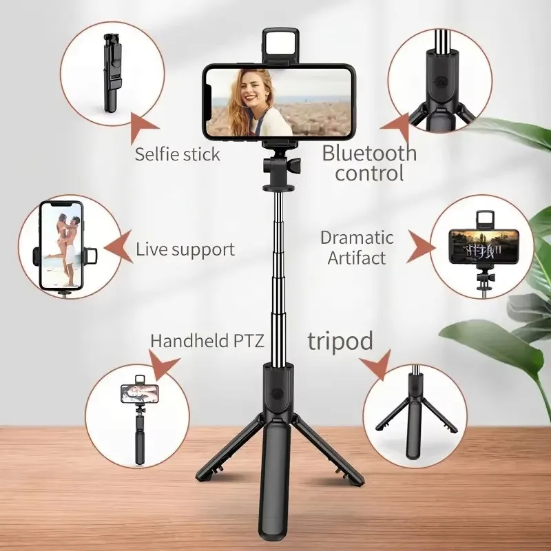 Selfie Stick treppiede remoto Bluetooth con luce di riempimento a Led staffa pieghevole per smartphone per Youtube Tiktok Video Live Holder
