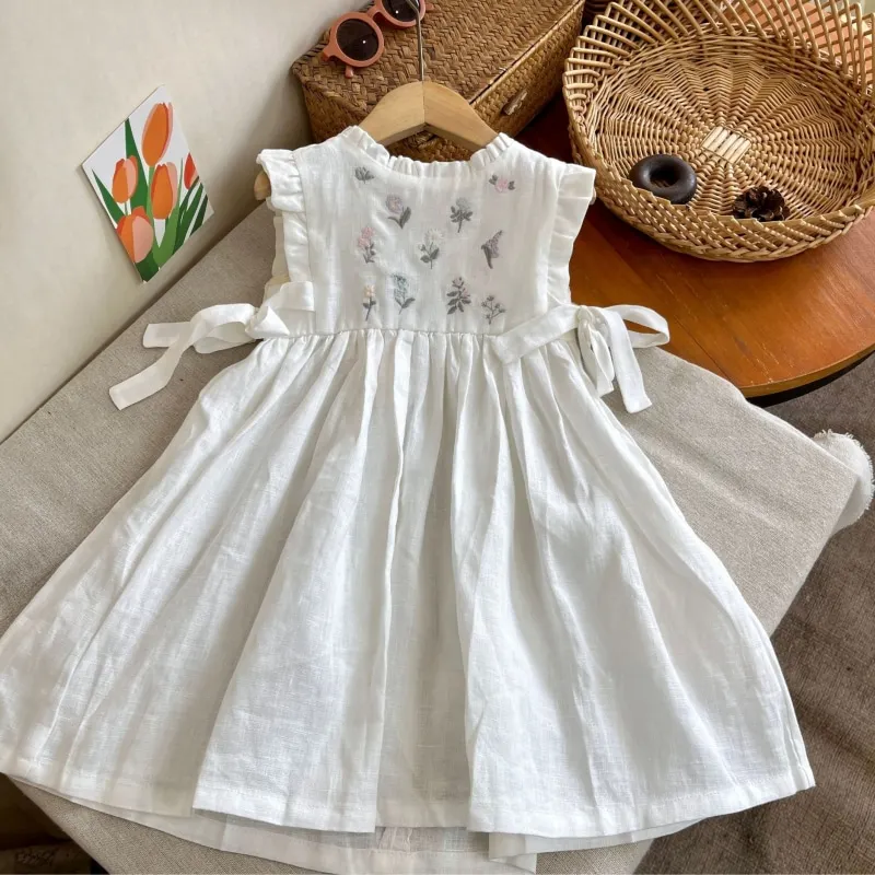 Baby Girl Princess Cotton Embroidery Floral Dress Infant Toddler Child Cute Fly Sleeve Ruffles Vestido Summer Baby Clothes 1-10Y
