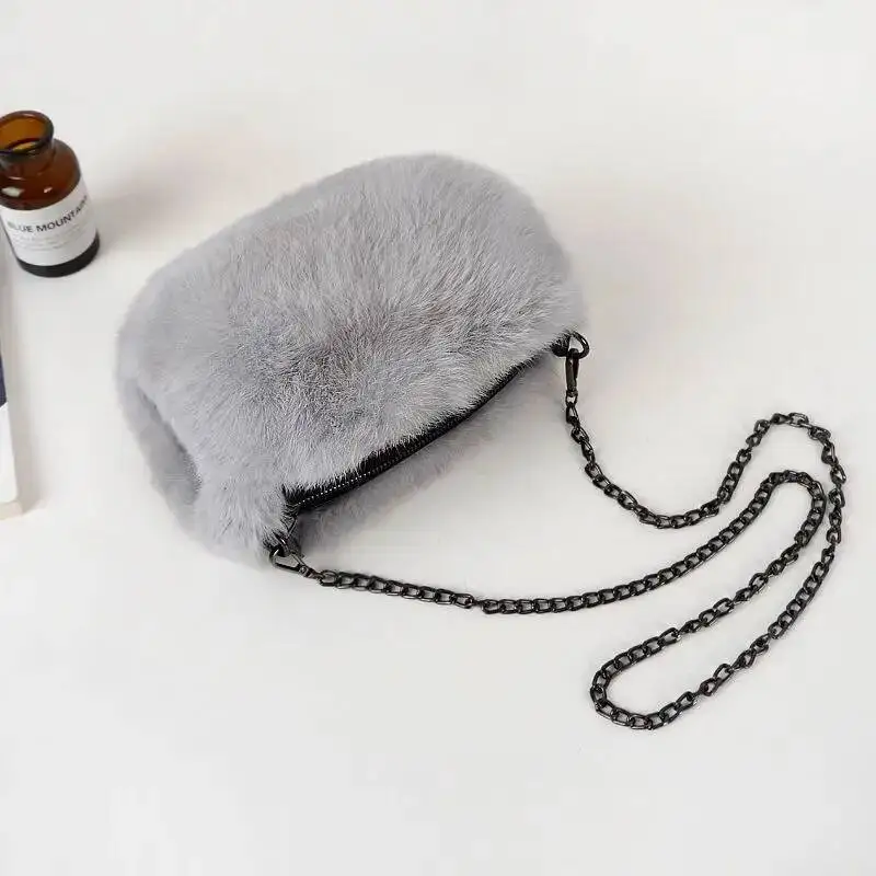 

Winter Rabbit Fur Crossbody Bag Women Real Rabbit Fur Fashion Handbag Crossbody Cross Shoulder Chain Bag Women Fur Warm Handbag