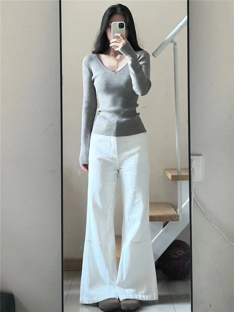 

American Retro High Waist Wide Leg Micro Flared Jeans Women's Loose Drapey Tall Extended Floor Length Pants