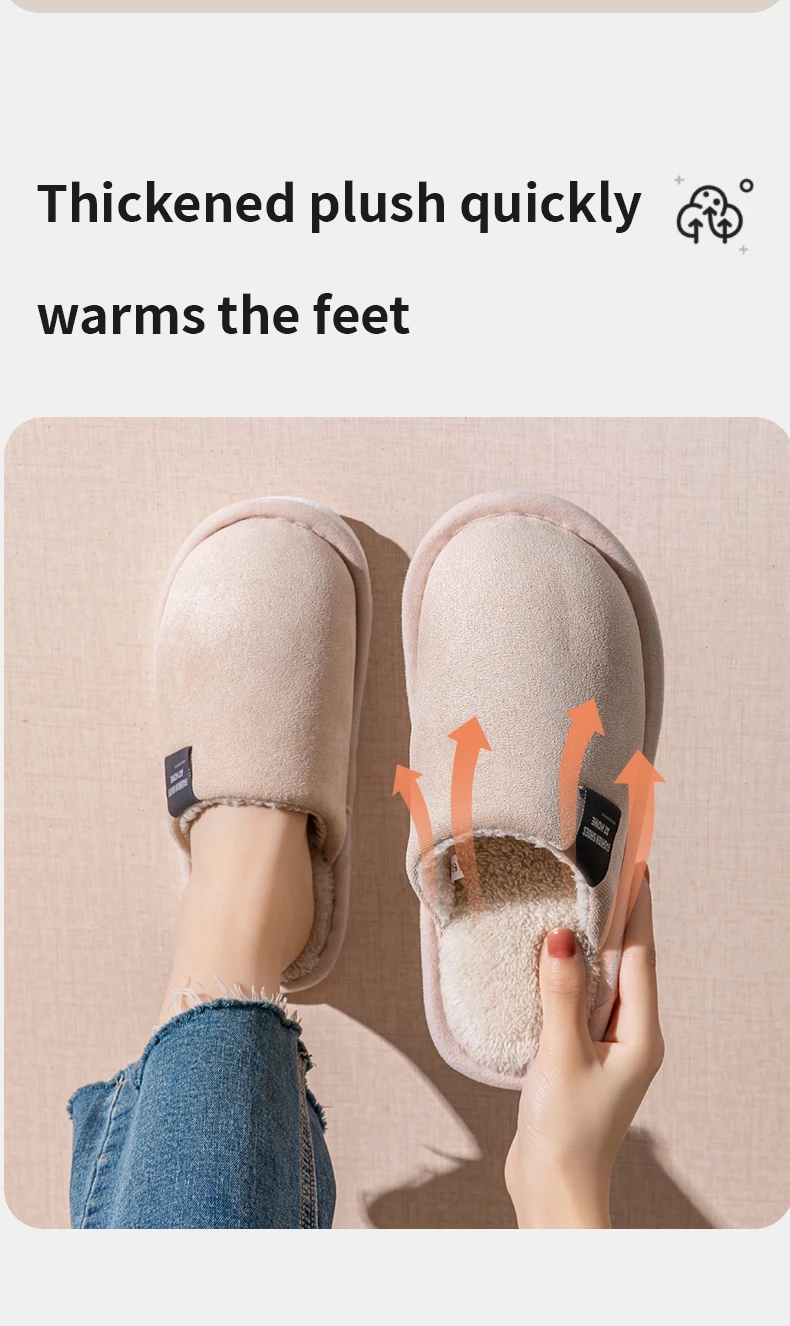 Einfarbige Wildleder-Hausschuhe für Damen, Herbst und Winter, Haushalt, Schlafzimmer, Boden, rutschfest, Plüsch, geschlossener Zehenbereich, Heimschuhe – Detail 7