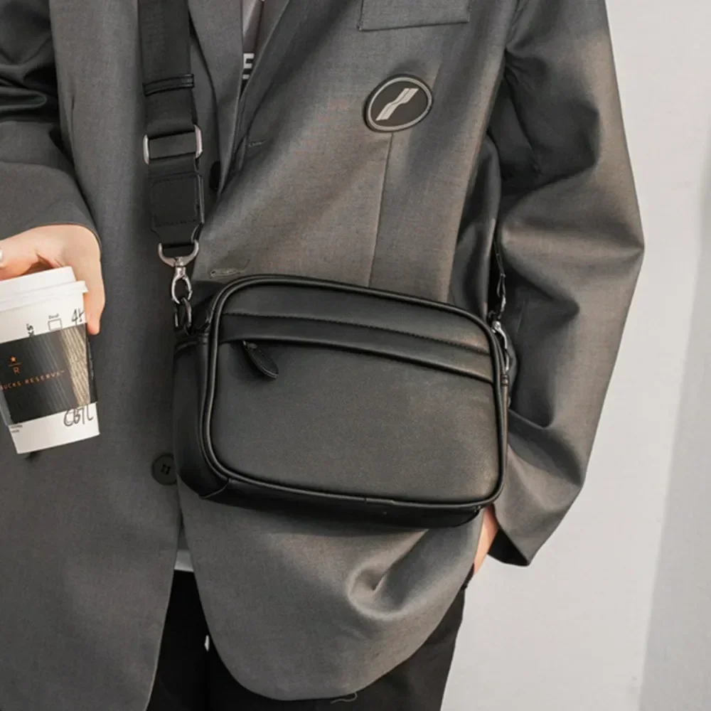 Luxury Business Shoulder Bag for Men Design Plaid PU Leather Messenger Bag Crossbody Bag Casual Zipper Small Square Sling