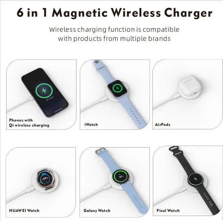 U37 شاحن لاسلكي مغناطيسي شاحن سريع لساعة أبل/جالاكسي/هواوي جوجل بيكسل شاحن لاسلكي سماعات #3
