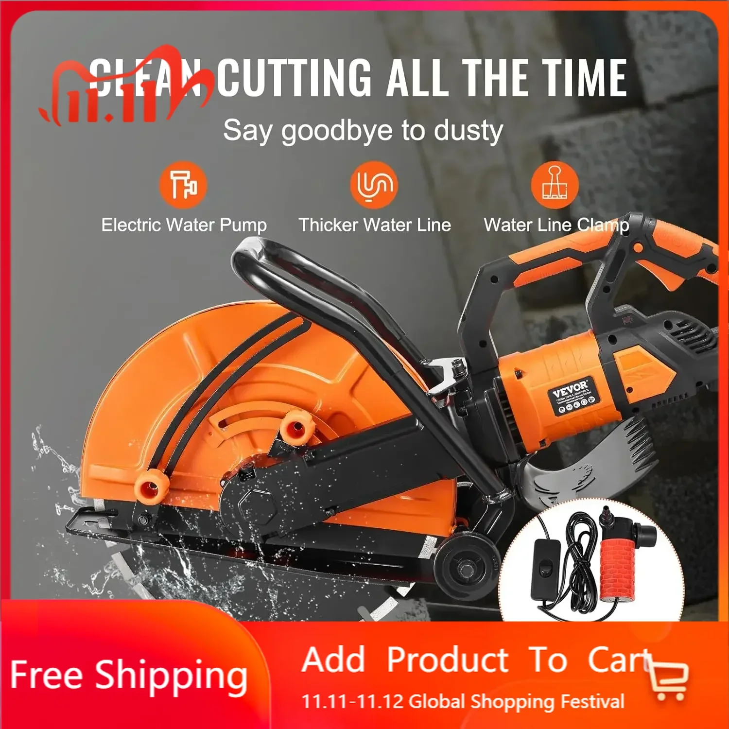 

Электрическая пила для бетона, 16 дюймов, 3200 Вт, 15 А, циркулярная пила-резак с максимальной мощностью. Регулируемая глубина резки 6 дюймов