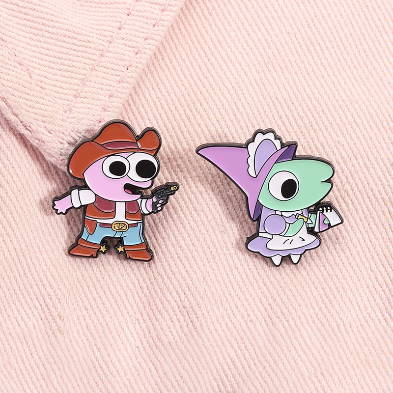 Pin esmaltado de personajes de animación de comedia, criaturas verdes, Glep y Pim, broche de dibujos animados de Anime, insignia de solapa, regalos de joyería para amigos