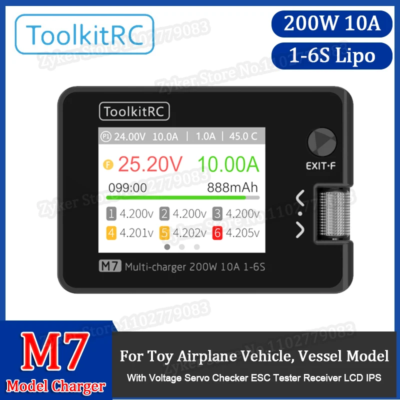 

ToolkitRc M7 200W 10A Model Airplane Charger, DC Balance Charger for 1-6S Lipo Battery For Toy Airplane Vehicle and Vessel Model