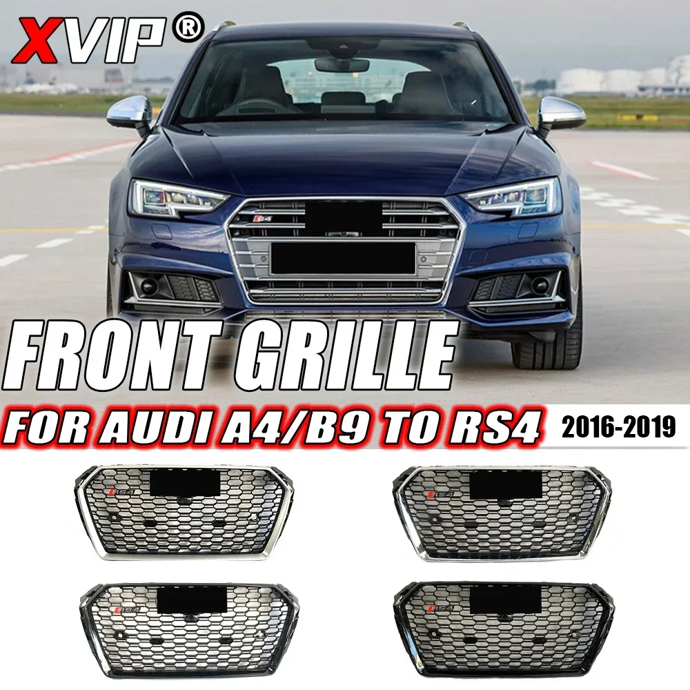 

XVIP Front Silver And Black RS4 Style Honeycomb Bumper Grille Fit For Audi A4 S4 B9 2016-2019 High Quality ABS Upper Grille