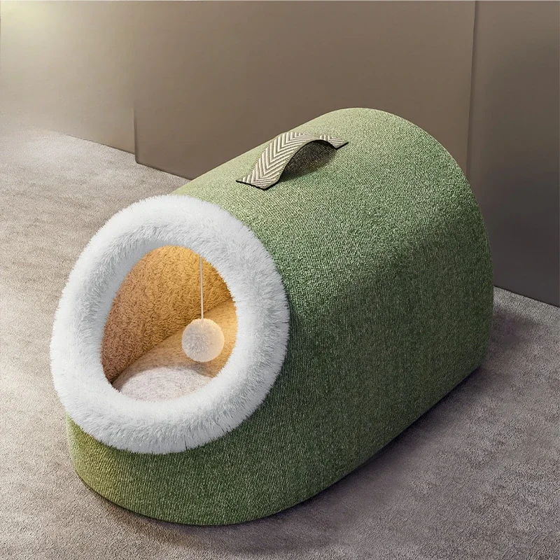 Cozy Heated Cat House - Enclosed Plush Design for Warm Comfortable Pet Bed Durable Construction for Feline Well-being Hot Sale