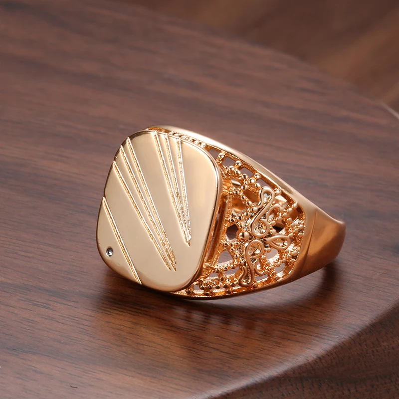 SYOUJYO 585 Gold Color Glossy Big Size Rings For Men Openwork Chevron Daily Easy Matching Trendy Jewelry