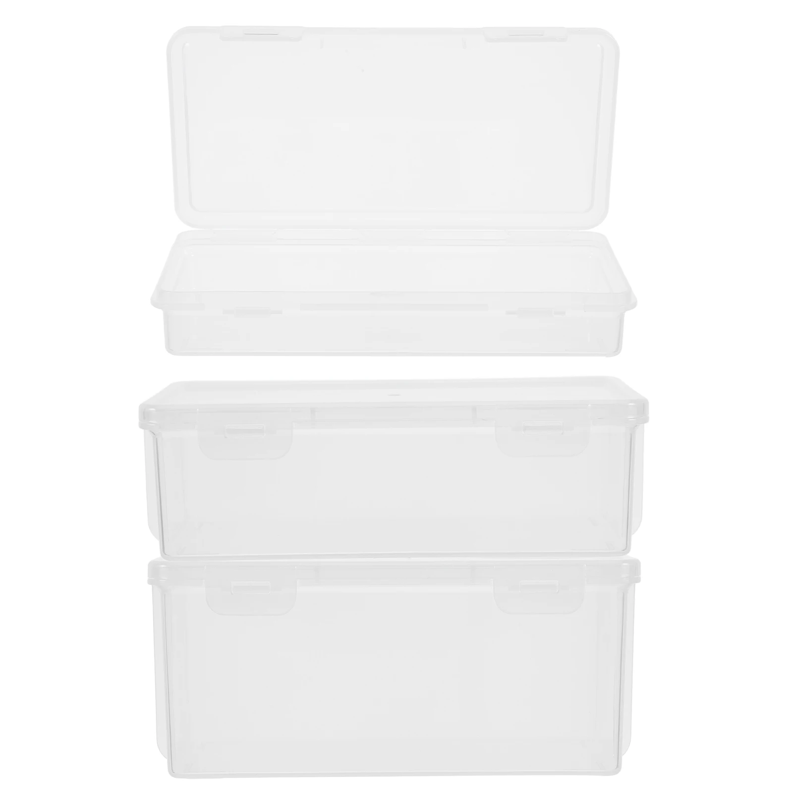 

3pcs Clear Plastic Storage Box Snap-Lid Large Capacity Pencil Case For School Office Organizers Adult Durable Stackable