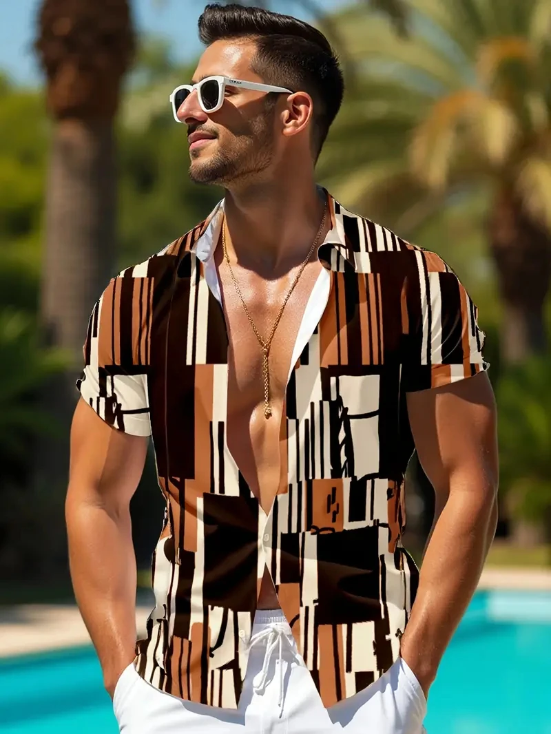 

Plus Size Men's Button Down Shirt Summer Beach Shirt Clothes 2025 Hawaiian Shirt For Men Vacation Lapel Short Sleeve Shirts Top