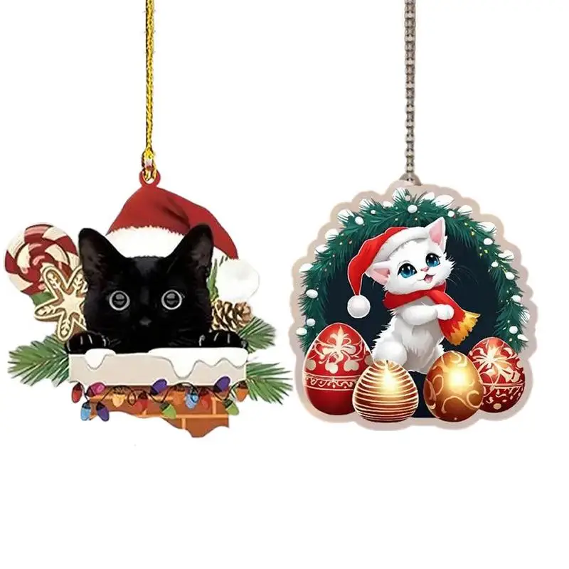 

Creative 2D Pet Cat Hanging Ornaments Christmas Decoration Acrylic Car Window Cabinet Rearview Mirror Charm Pendant For All Cars