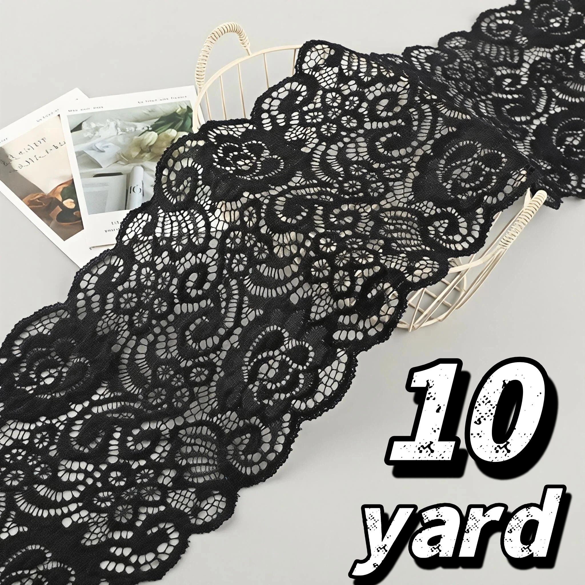 

10 Yards of Black Wavy Lace Fabric with Floral Embroidery, Lace Fabric Trim, Width 5.7inch ,10/5/3/1 Yards Suitable for Clothing, Wedding Dress Sewing, Home Decoration, Applique Ribbon, Tablecloth, Curtain Supply, Sewing, DIY Clothing, Skirt Hem, Decorati