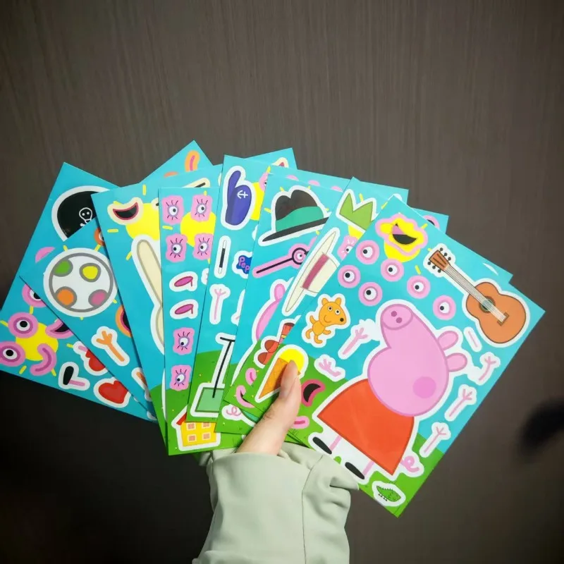 2026 new 16 Peppa Pig family assembly puzzle cartoon stickers, pink and blue parent-child educational toys, diy companion gifts view 3