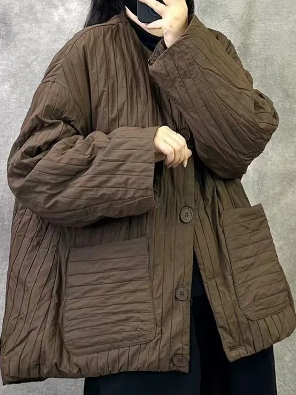 

Retro Sle Thiened Cotton Jaet Women's Faionable Warm Outerwear Winter Commute Loose Fit Long Sve Regular Length