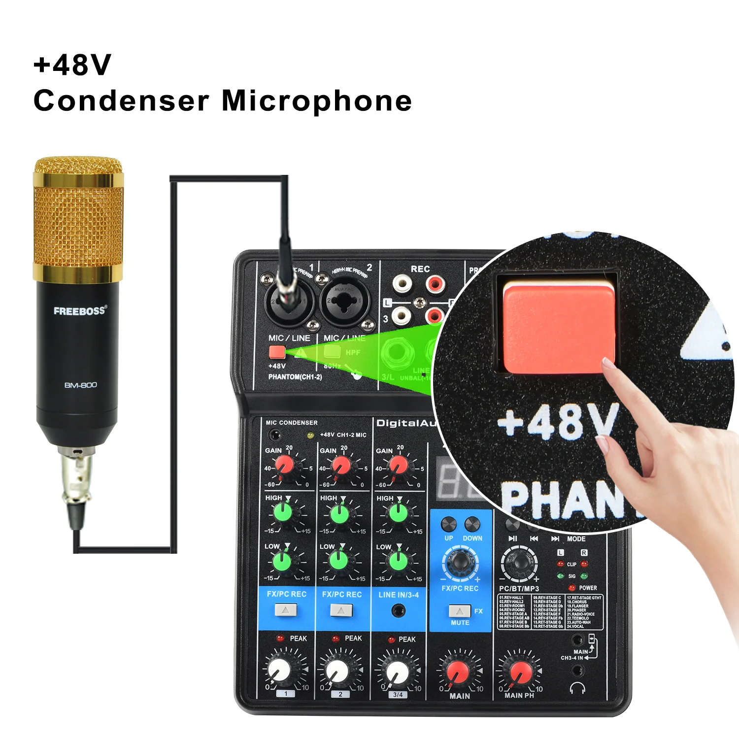 Imagem -05 - Teyun-mixer de Áudio com Usb pc Play Record Bluetooth Mixing Console Canais 24 Efeitos Dsp 48v Som Tabela dj Transmissão Karaoke Na4