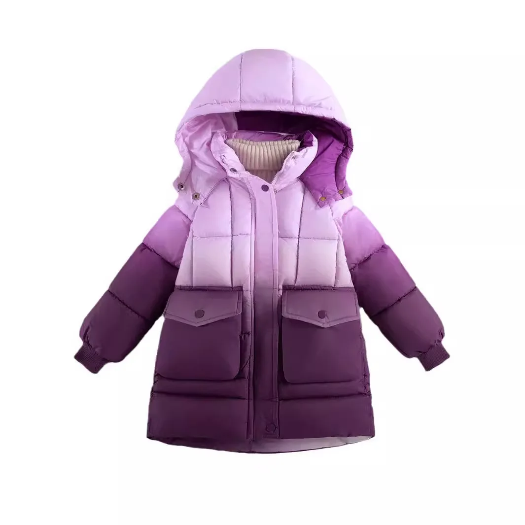 New Teen Girls Jacket Winter Coats Hooded Gradual Change Coats for Kids 8-13 Years Cotton Warm Outerwear Children Clothes