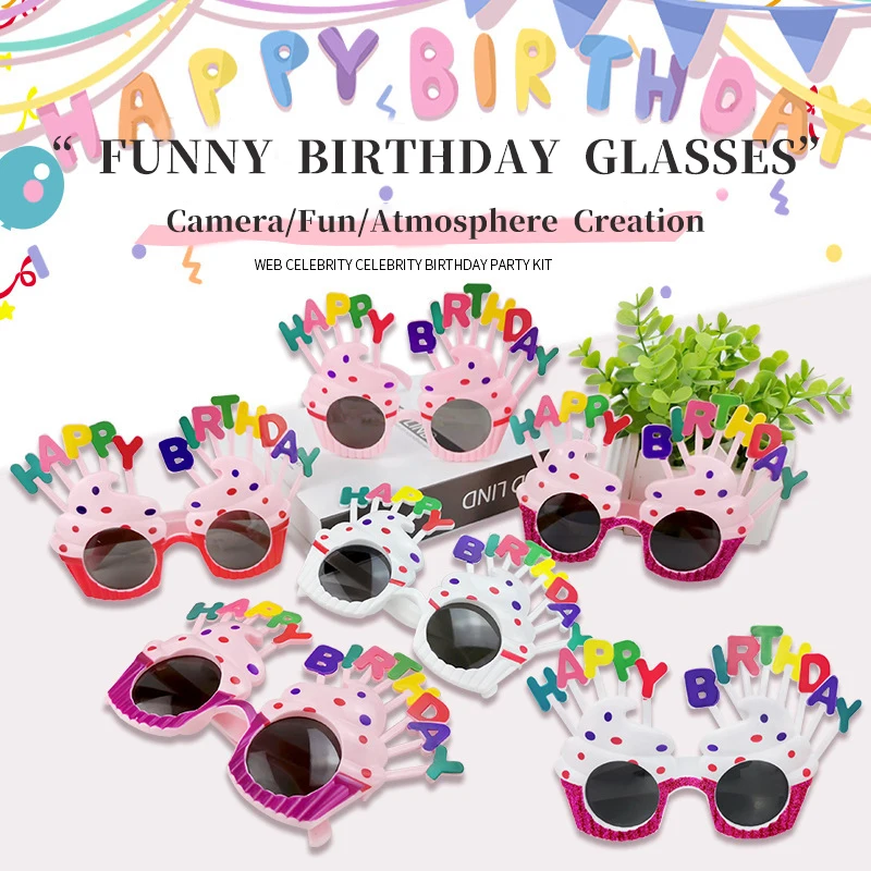 Grappige Feest Verjaardagsbril Kinderen Fotoshoot Decoratie Hawaii Strand Fancy Sunglasse Kleurrijke Cake Vormige Glazen Foto Prop