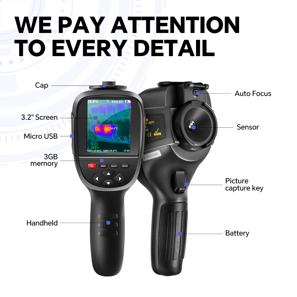 A-BF Infrared Thermal Imager RX-500 HD Digital Display PCB Circuit Floor Heating Pipe Test Precise Handheld Thermal Image Camera