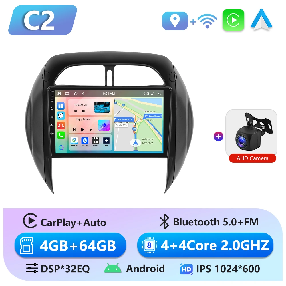 Podofo 6 + 128G Draadloze CarPlay Android Auto Radio voor Toyota RAV4 2003-2005 (LHD) Auto Multimedia Speler GPS WIFI 2 Din Autoradio