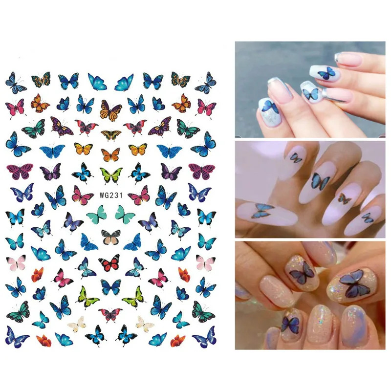 1 قطعة فراشة ذاتية اللصق مسمار ملصقا الليزر الملونة زهرة الحشرات لمسمار الفن الوشم مانيكير المغلفات أدوات الديكور #1