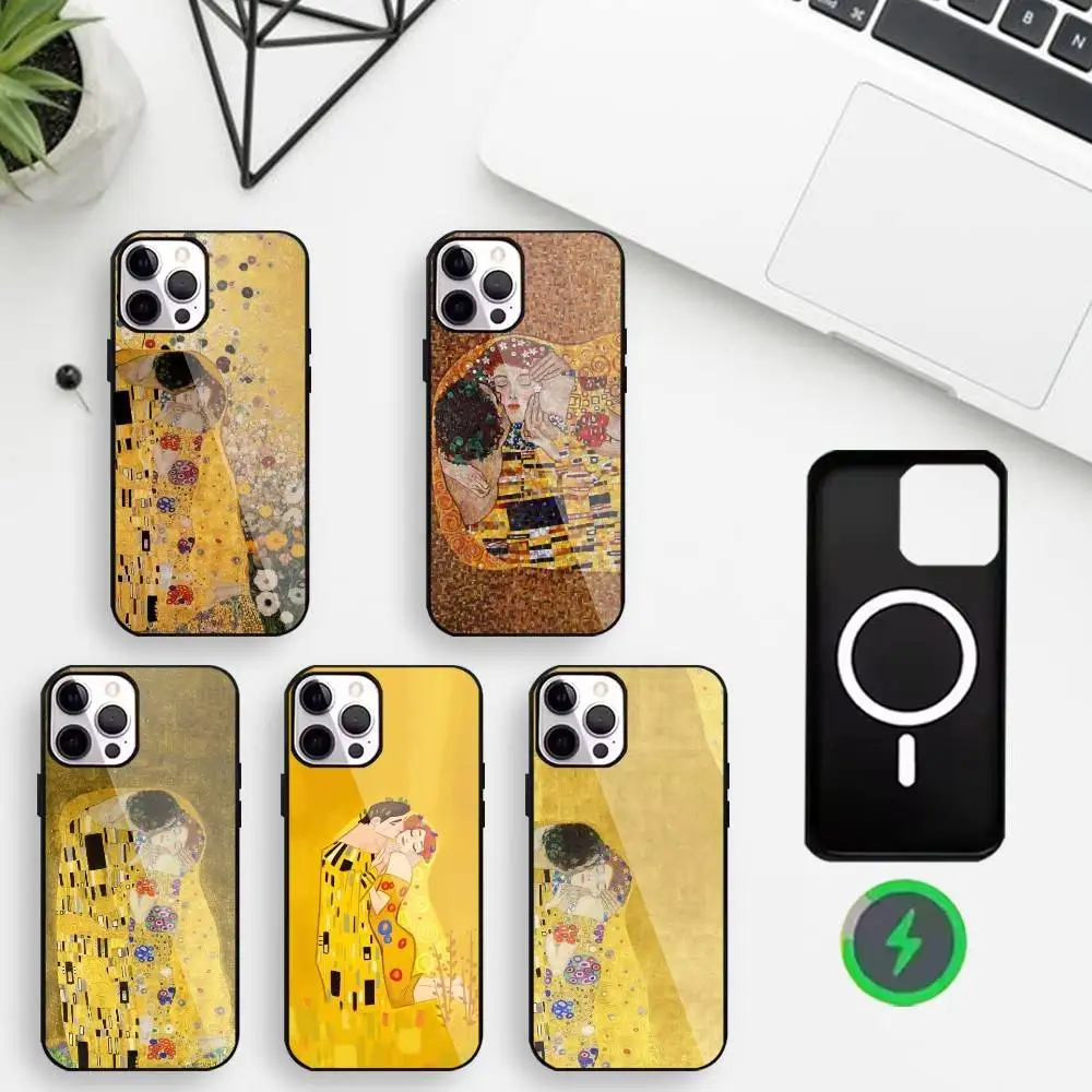 

The Kiss Gustav Klimt Painting Phone Case For iPhone17,16,15,14,13,12,Wireless charging protective case soft cover