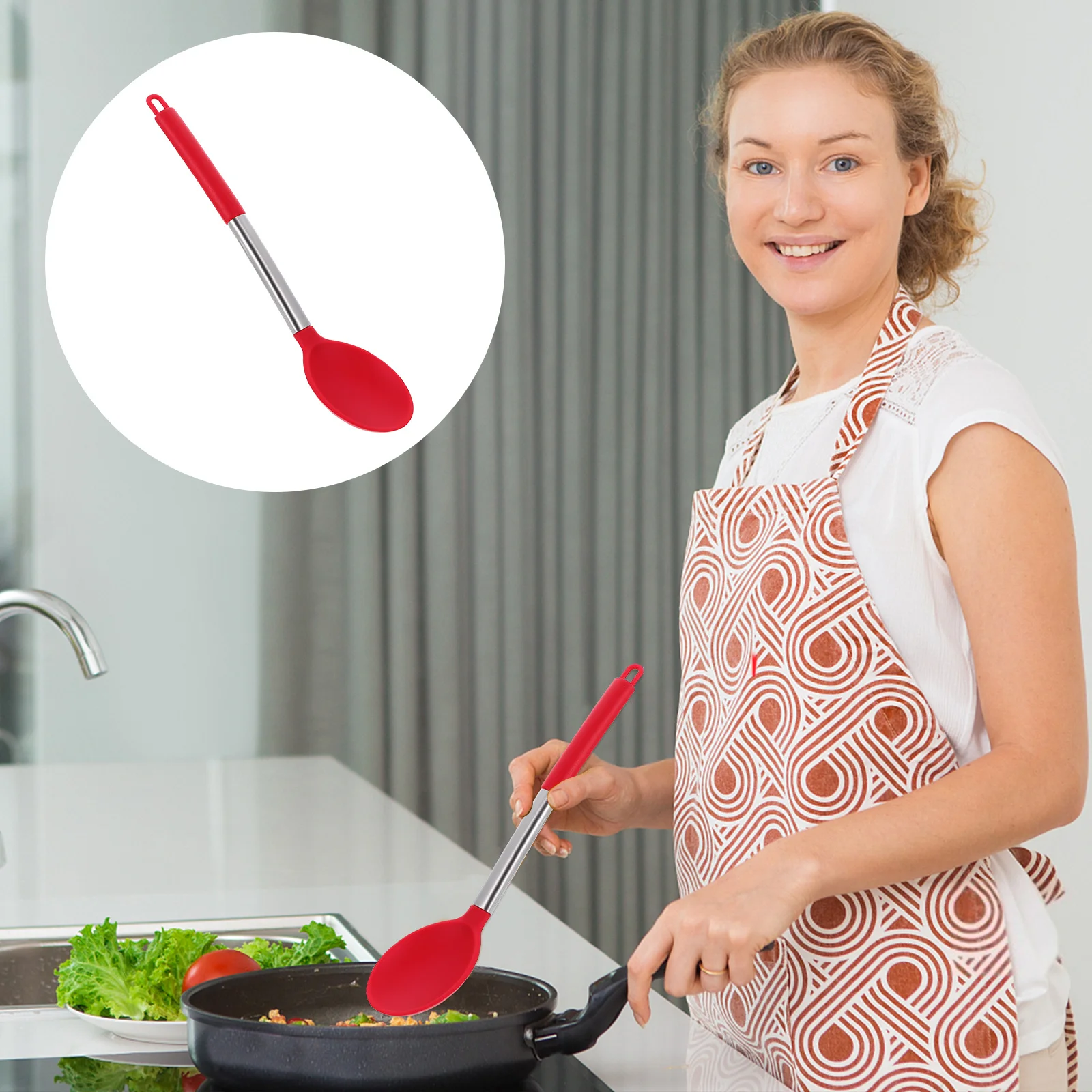 

1Pcs Silicone Cooking Utensil Spoon Nonstick Kitchenware Heat Resistant Ergonomic Handle Multipurpose Cooking Tool