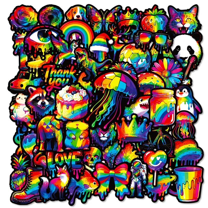 

10/30/56PCS Splashing Rainbow Colors PVC Sticky Stickers Aesthetic DIY Phone Laptop Luggage Skateboard Graffiti Decals
