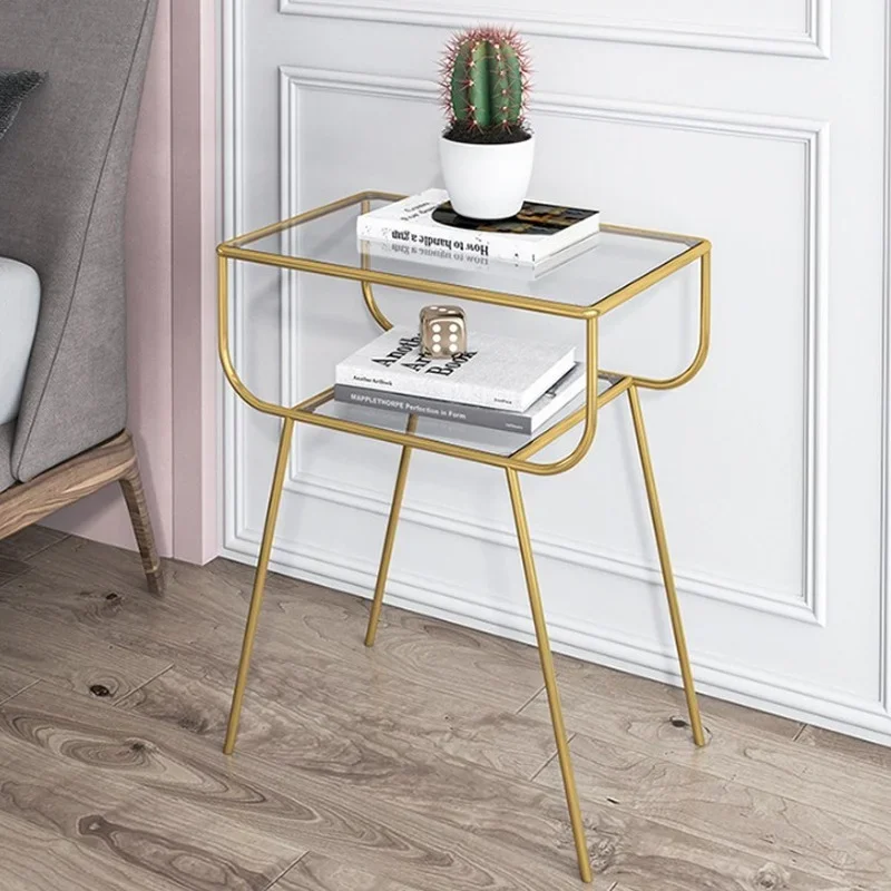 Metal Gold Wood Design Glass Shelf Luxury Sofa Side Table Nightstand Coffee Decoration Home Nordic Bedroom Living Room Magazine