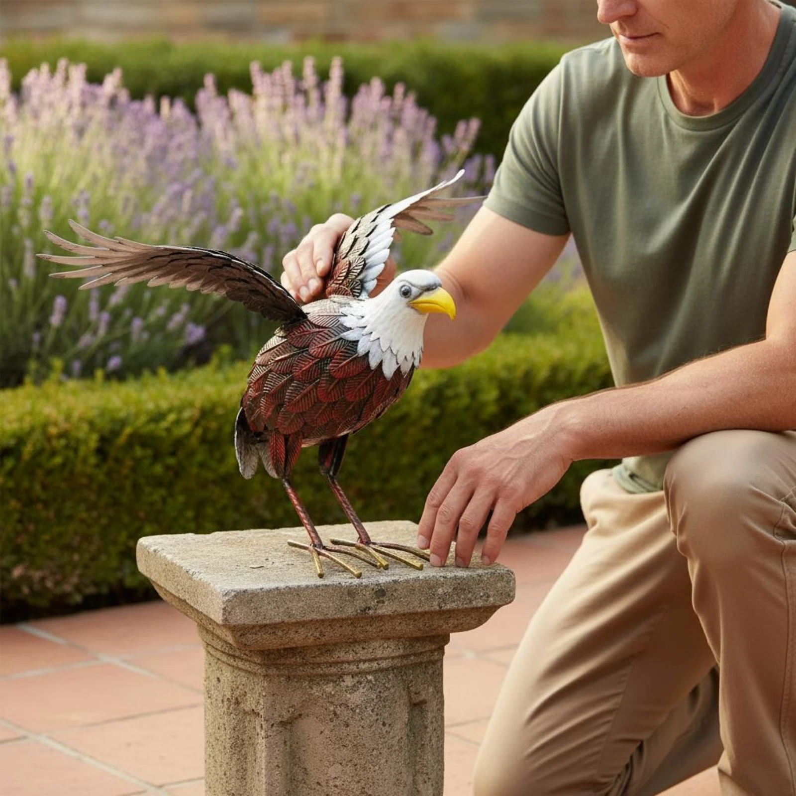 

2 Pieces Metal Eagle Sculpture Rustic Design Eagle Statue Garden Decor Hand-Painted Easy to Assemble for Yard