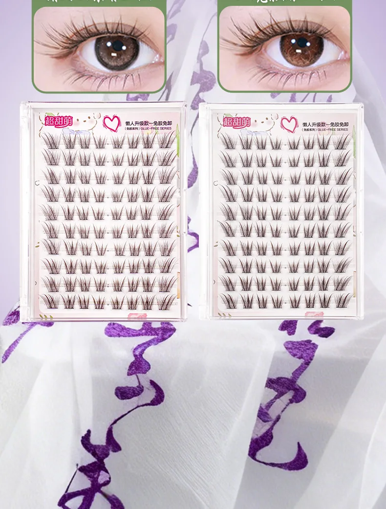 Kleberlose Fuchsauge-Falsche Wimpern im chinesischen Stil, selbstklebende natürliche braune schwarze Wimpern, 3D-voluminöse, flauschige, geflügelte Wimpern – Detail 18