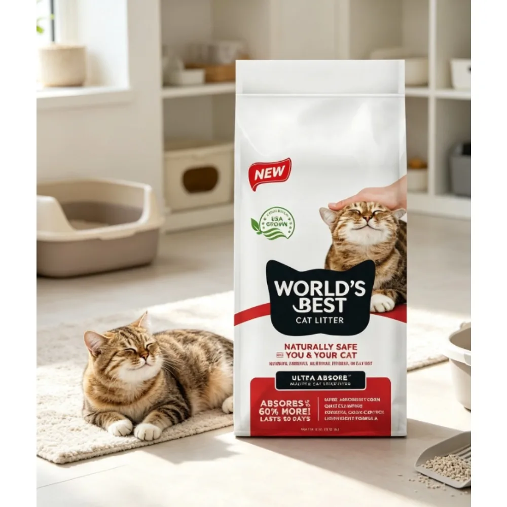 World’s Best Cat Litter® Ultra Absorb™ Unscented, Made from Corn, Quick Clumping, Flushable, 99% Dust Free, Long-Lasting Odor Control & Easy Scooping, 8 Pound Bag