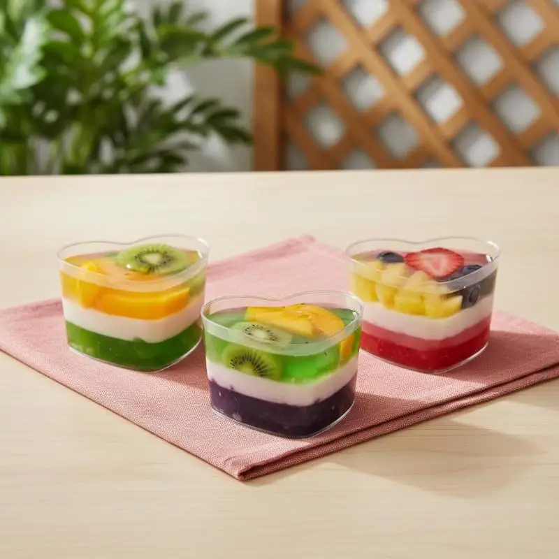 10 Pack Heart Shaped Clear Plastic Dessert Cups With Lids Reusable Food Grade For Wedding Party Valentines Day Dessert Serving