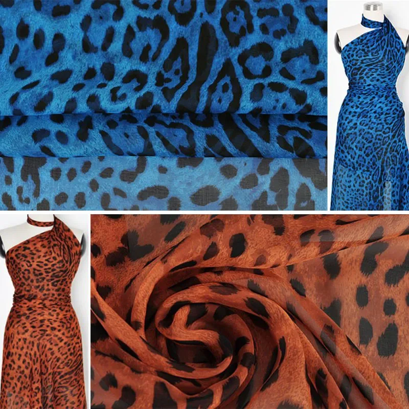 Thin Silk Chiffon Fabric Scarf Beach Dress Animal Print Classic Leopard 5 Colors Available