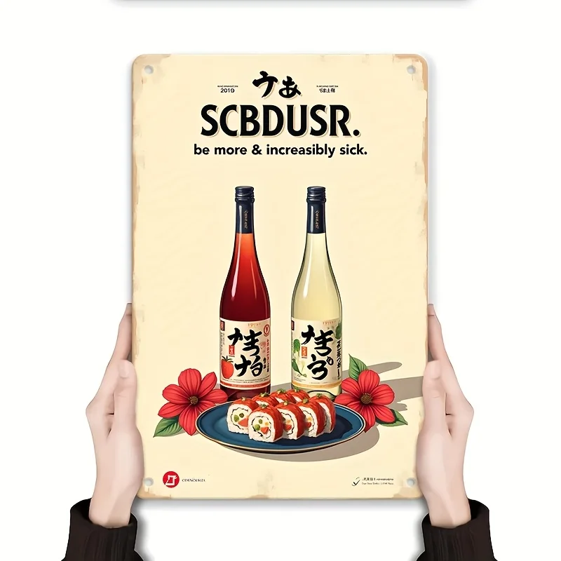 Sinal de metal de saquê e sushi japonês – arte de parede de ferro retrô, decoração japonesa Izakaya, perfeita para bar, restaurante,