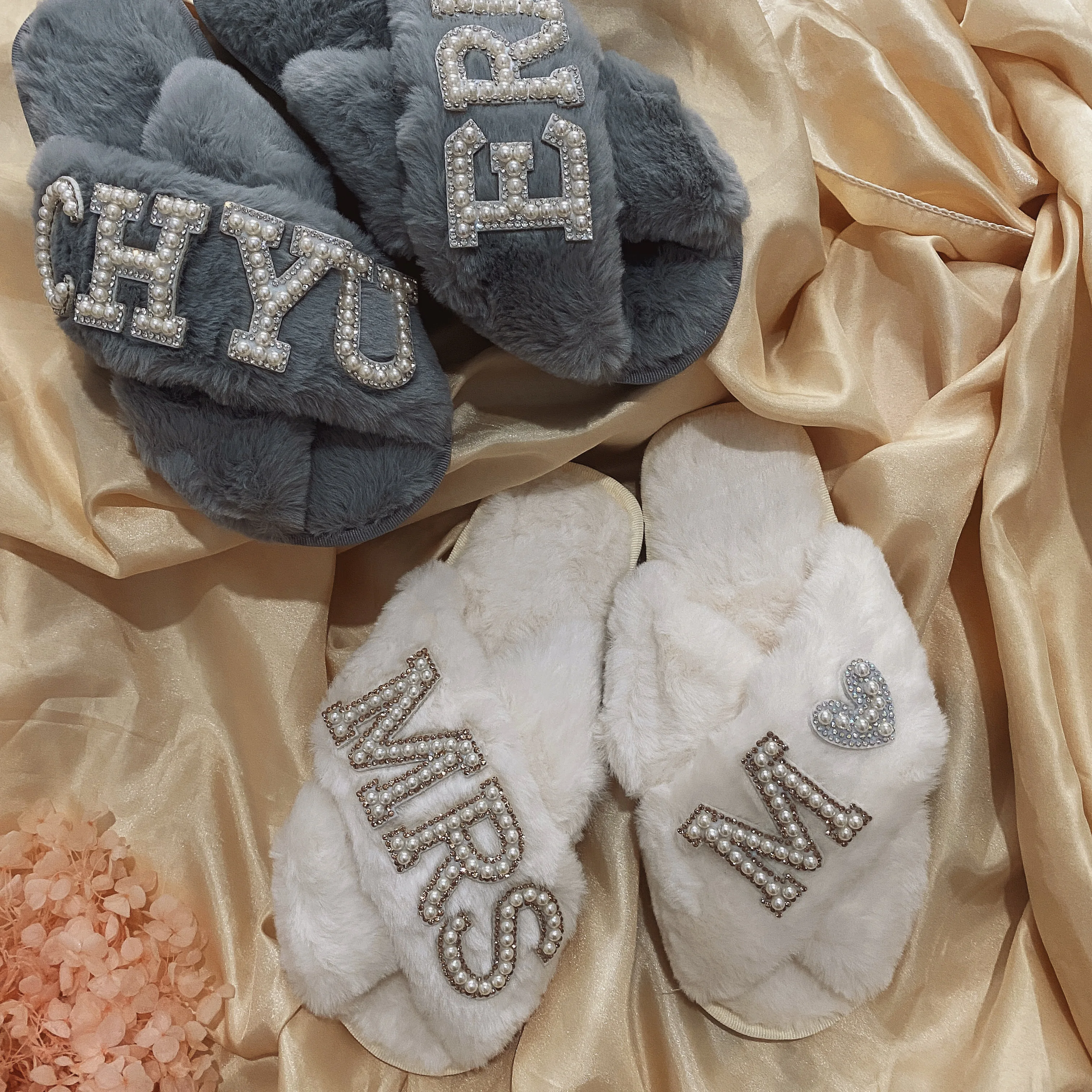 

Personalized Plus Size Cross Fluffy Slipper Custom Women Cotton Slipper Bridesmaid Gifts Bridal Shower Bride Slippers Wedding