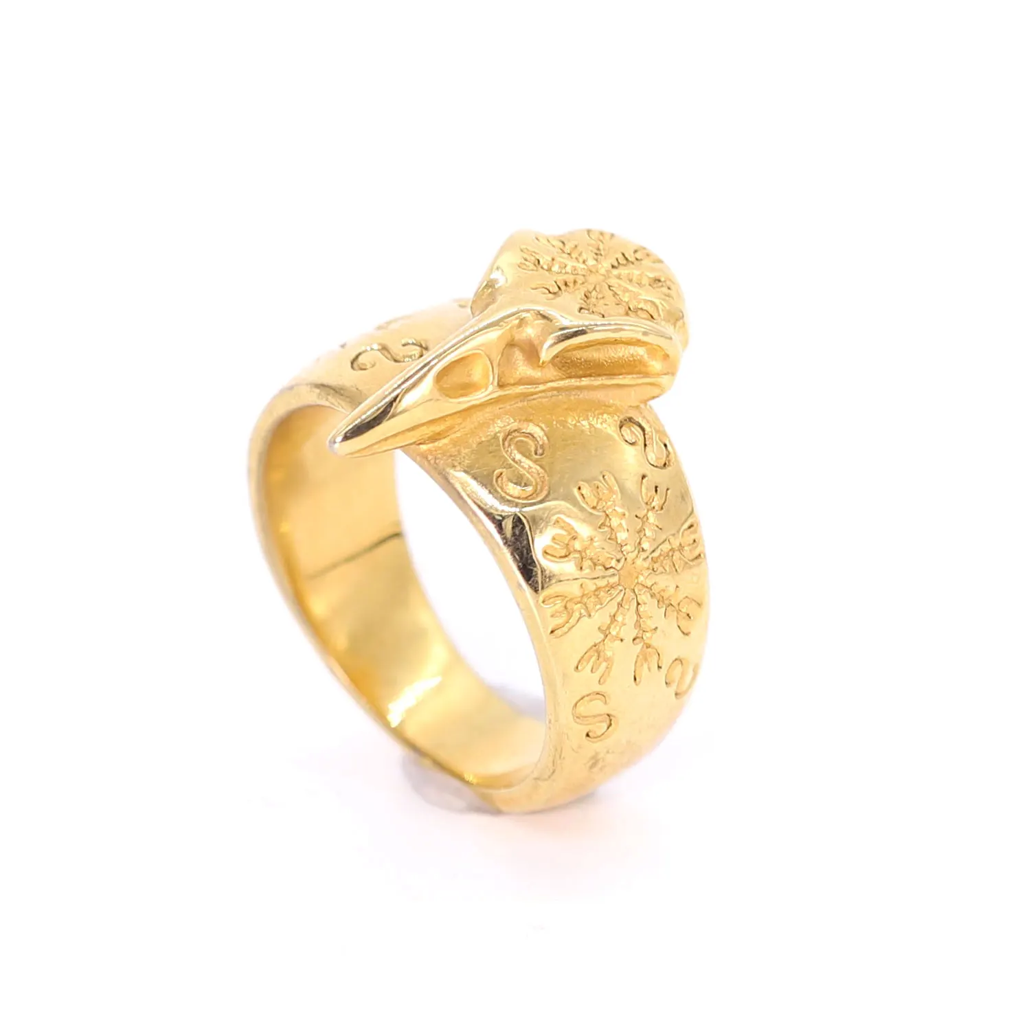 

Bird Head Stainless Steel Electroplating 18K Gold Ring Snowflake Carving Men's Women's Rings