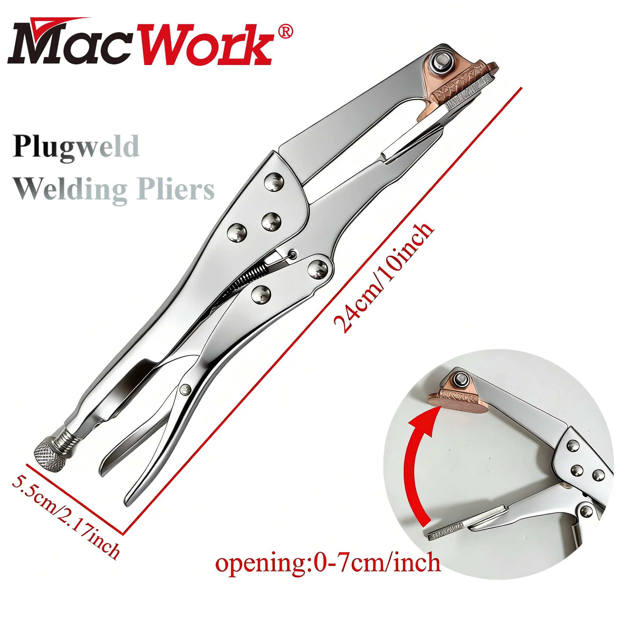 

10-дюймовые сварочные клещи Plugweld с медным сплавом на подкладке и зажимом с фиксацией на щеках - сверхмощные для MIG-сварки при ремонте кузовов автомобилей