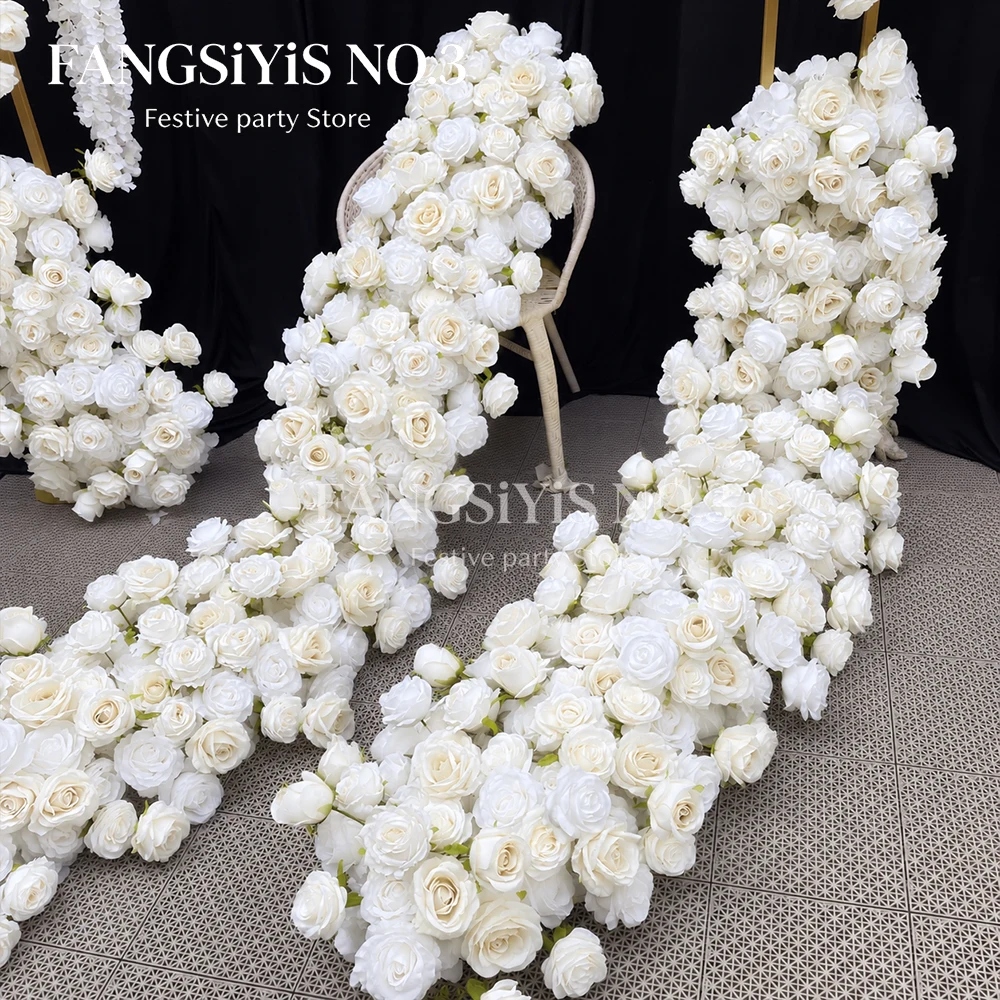 1/2/3m Luxury Vintage Coffee Brown Rose Artificial Flower Row, Silk Fake Rose for Wedding Backdrop, Party Stage Photo Booth Deco