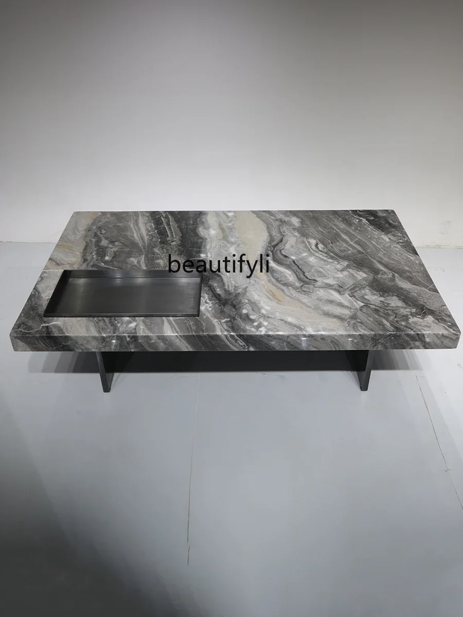 Mesa de centro cuadrada de mármol italiano, mesa de té minimalista y moderna para apartamento pequeño, mesa de té pequeña de piedra de lujo para sala de estar y hogar G12