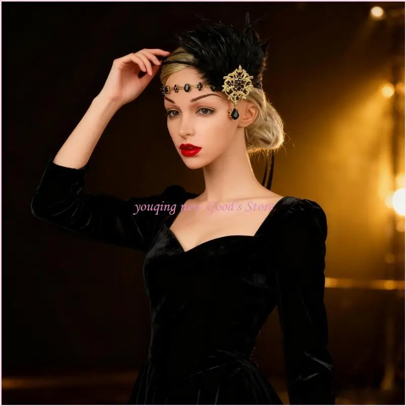 57QA 1920s Headpiece Flapper Headband,คริสตัล Hair Band Roaring 20s Gatsby Headpiece อุปกรณ์เสริมผมสำหรับของขวัญสตรี