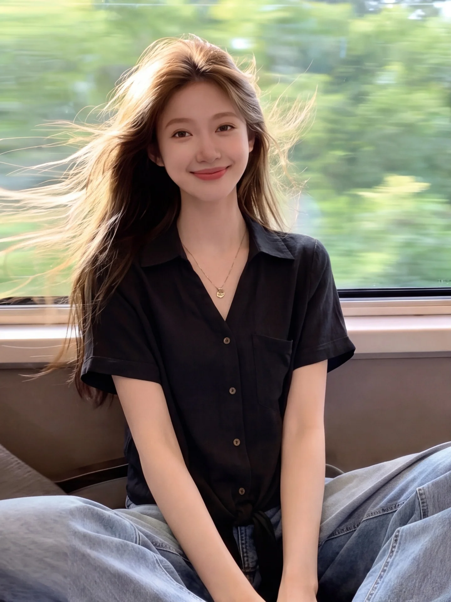 

Artistic Neck Short Sleeve Shirt Women Summer Large Size Loose Lightweight Breathable Open Cardigan Top