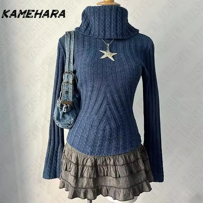 

KAMEHARA классический милый женский винтажный свитер Y2K, хит 90-х годов, тонкий шикарный повседневный пуловер, трикотаж в американском стиле ретро, топ с длинными рукавами