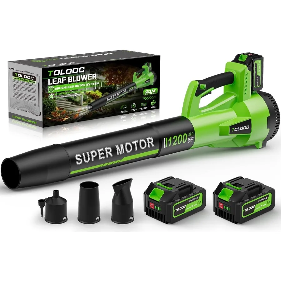 Leaf Blower Cordless 735 CFM Brushless Electric Blower with 2 X 5.0Ah Battery 6 Speed Levels 3 Extension Tubes Lightweight Batt