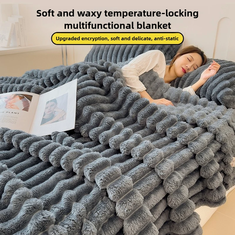 FlannelPlush Spring Autumn Blanket Warmth Comfortable Sofa Comforter Blankets Thickened Multi-functional Throw Bedroom Stuff