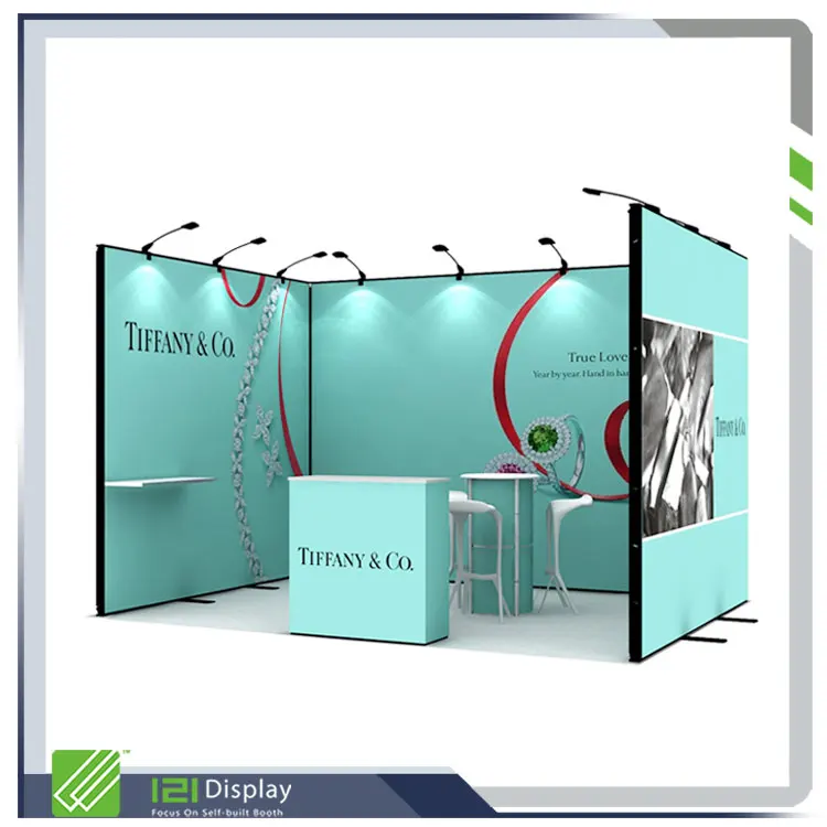 Cabina de comercio en forma de U con soporte de exhibición modular de aluminio 3x6