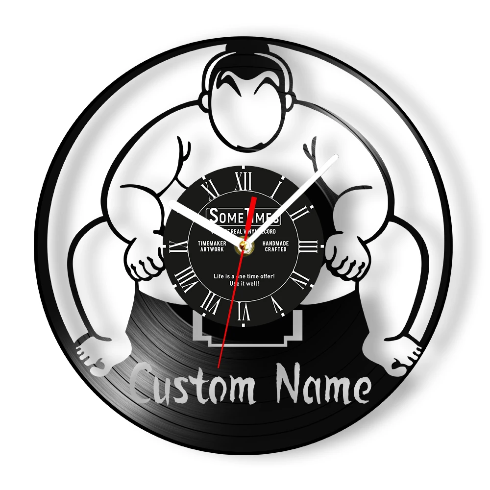 Custom Sumo Wrestlers Name Sign Wall Clock Made of Real Vinyl Record Personalized Sumo Japanese Wrestling Vinyl Disk Craft Clock